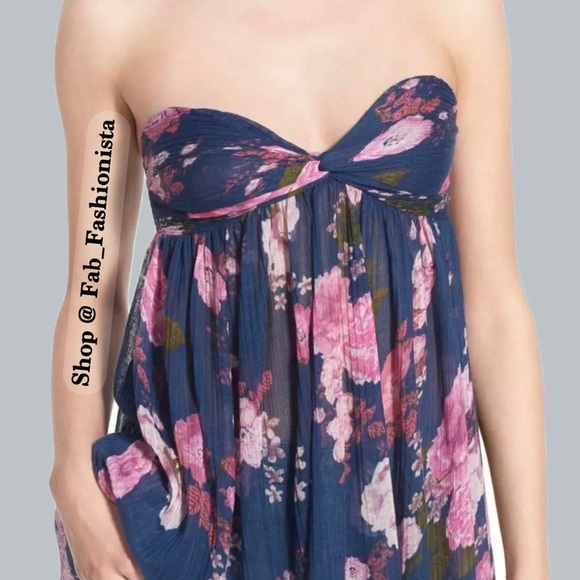 Free People Floral Tunic Top size XSmall Blue - Picture 4 of 15